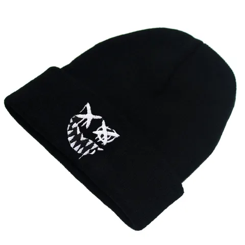 Berretto in Maglia Ricamato Diavolo Smiley Y2K Uomo Donna Inverno Caldo Nero Acrilico Beanie Streetwear Skull Cap