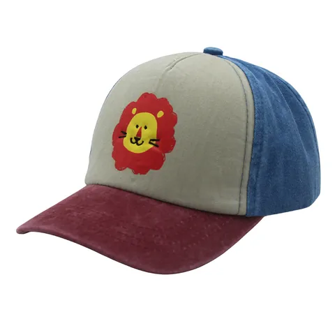 Gorra de Béisbol para Niños de Algodón Lavado León de Dibujos Animados Ajustable Bloque de Color Protección Solar Sombrero Niños Niñas