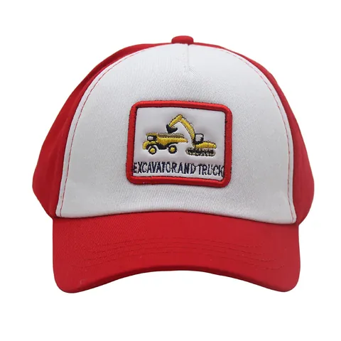 Cappellino da Baseball in Cotone per Bambini con Ricamo Escavatore e Camion Cappello Parasole Color Block per Ragazzi Ragazze Regolabile
