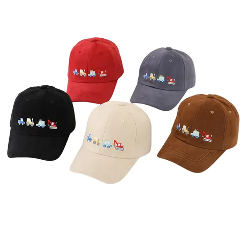 Kids Cotton Baseball Cap Cartoon Construction Vehicle Embroidery Excavator Pattern Adjustable Sun Hat Boys Girls
