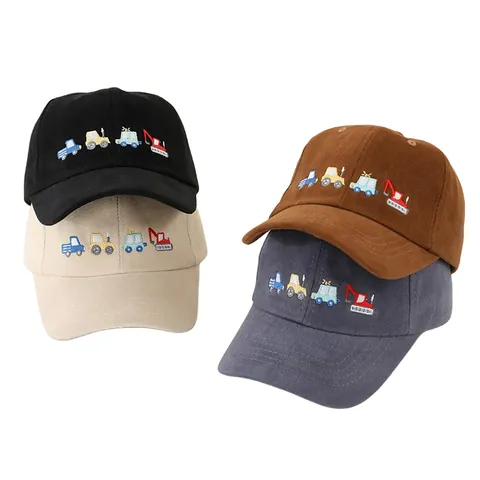 Kids Cotton Baseball Cap Cartoon Construction Vehicle Embroidery Excavator Pattern Adjustable Sun Hat Boys Girls