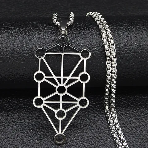 Roestvrij Staal Levensboom Hanger Halsketting Voor Heren Vrouwen Hol Geometrisch Kabbala Symbool Box Ketting Sieraden