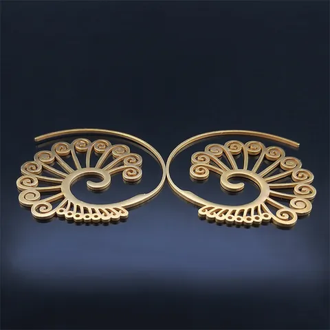 Vintage Ethnic Bohemian Hollow Scroll Stainless Steel Spiral Earrings For Women Geometric Gold Silver Floral Hoop Dangle Jewelry