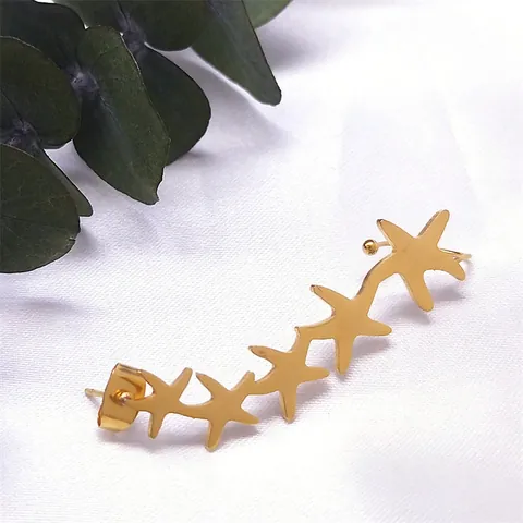 Stainless Steel Rhinestone Starfish Ear Crawler Earrings For Women Gold Plated Star Arc Ear Cuff Jewelry Elegant Piercing