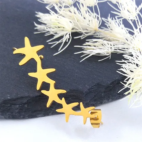 Stainless Steel Rhinestone Starfish Ear Crawler Earrings For Women Gold Plated Star Arc Ear Cuff Jewelry Elegant Piercing