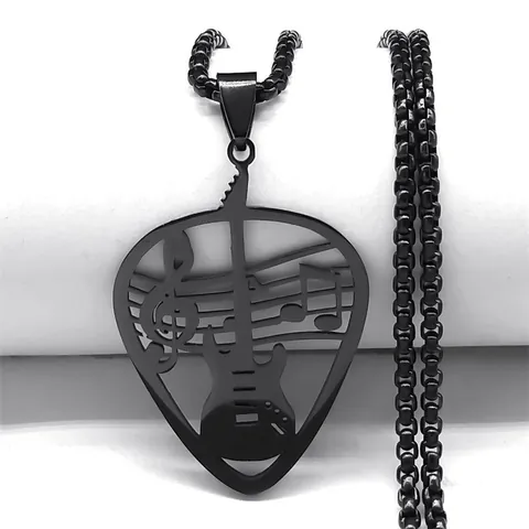 Stainless Steel Hollow Guitar Pick Music Pendant Necklace For Men Women Music Note Guitar Rock Hip Hop Punk Jewelry Gift