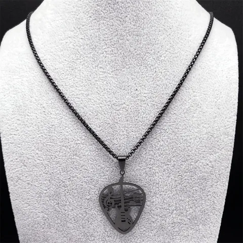 Stainless Steel Hollow Guitar Pick Music Pendant Necklace For Men Women Music Note Guitar Rock Hip Hop Punk Jewelry Gift