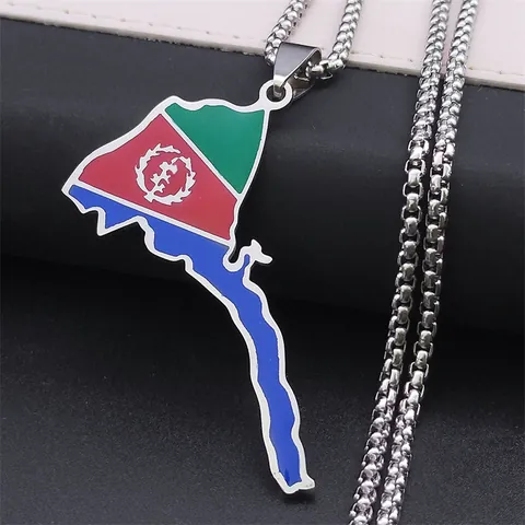 Eritrea Map Flag Pendant Necklace Stainless Steel Drip Oil African National Jewelry Box Chain For Men Women Fashion Gift