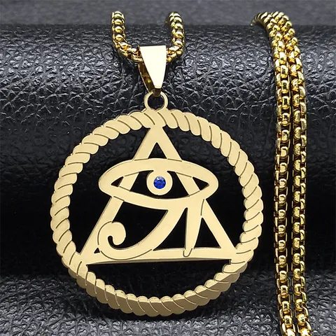 Stainless Steel Eye Of Horus Pyramid Pendant Necklace For Men Women Hip Hop Vintage Jewelry Vacuum Plated Box Chain Necklace
