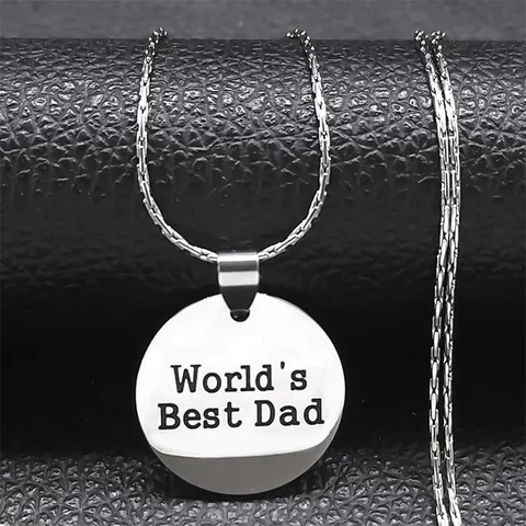 El Mejor Papá Del Mundo Collar Con Colgante Redondo De Acero Inoxidable Hombre Plata Grabado Pulido Espejo Regalo Joyería