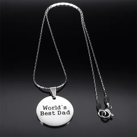 El Mejor Papá Del Mundo Collar Con Colgante Redondo De Acero Inoxidable Hombre Plata Grabado Pulido Espejo Regalo Joyería