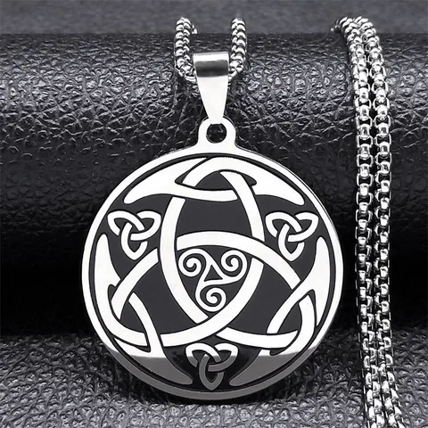 Edelstahl Keltischer Knoten Anhänger Halskette Für Herren Damen Gothic Hexenknoten Triskele Boxkette Vintage Schmuck Geschenk