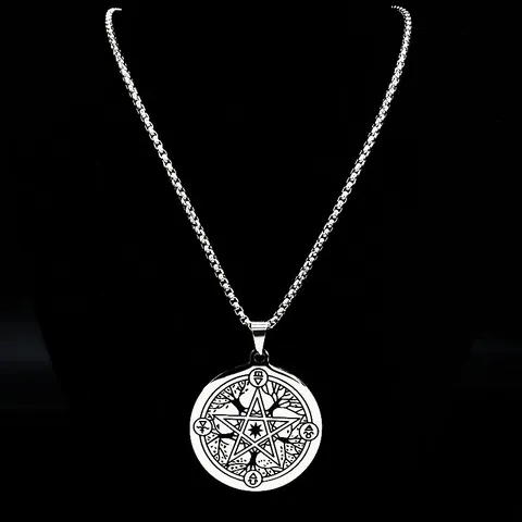 Roestvrij Staal Pentagram Levensboom Hanger Halsketting Occult Symbool Ronde Medaille Venetiaanse Ketting Unisex Gothic Cadeau