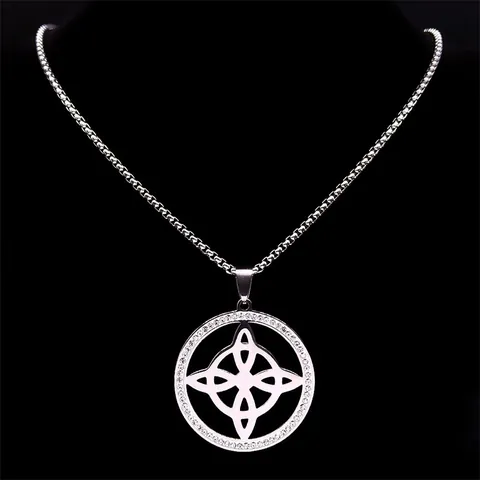 Gothic Edelstahl Strass Hexenknoten Anhänger Halskette Für Herren Damen Keltischer Knoten Geometrisch Hohl Rund Schmuck Geschenk