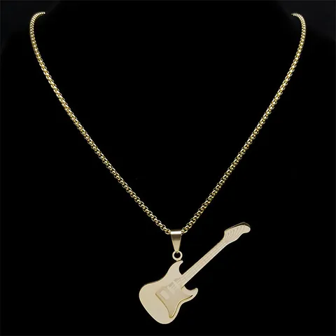 Stainless Steel Electric Guitar Pendant Necklace Punk Rock Music Jewelry Box Chain For Men Women Street Style Gift
