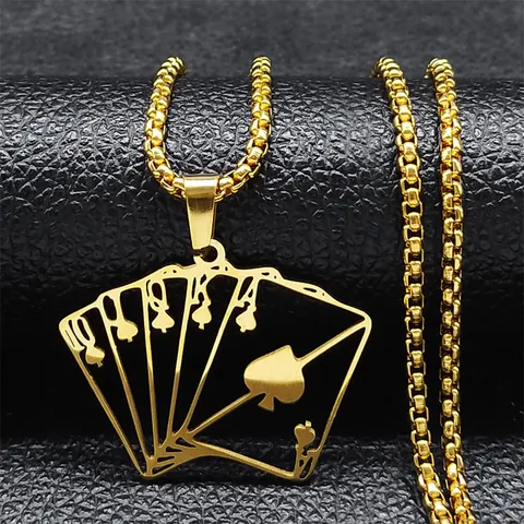 Stainless Steel Poker Card Spades Royal Flush Pendant Necklace Hip Hop Jewelry For Men Women 60cm Box Chain Daily Accessory