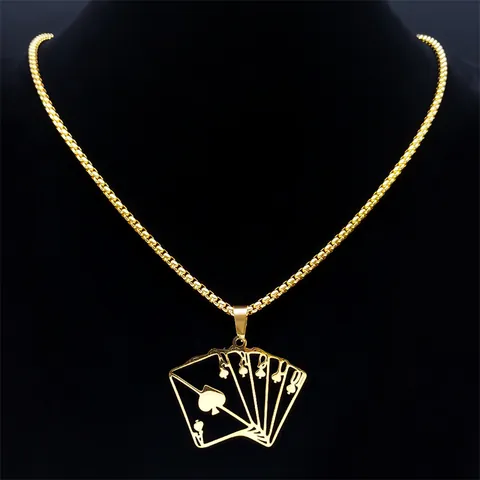 Stainless Steel Poker Card Spades Royal Flush Pendant Necklace Hip Hop Jewelry For Men Women 60cm Box Chain Daily Accessory