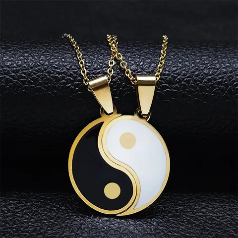 Stainless Steel Tai Chi Yin Yang Pendant Necklaces Set For Couples Fashion Jewelry Minimalist Enamel Splicing Chain Necklace