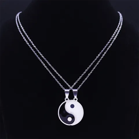 Stainless Steel Tai Chi Yin Yang Pendant Necklaces Set For Couples Fashion Jewelry Minimalist Enamel Splicing Chain Necklace