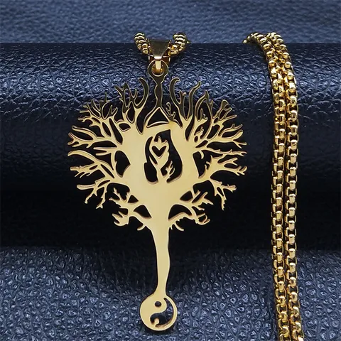 Collana con Ciondolo Albero della Vita in Acciaio Inossidabile Cuore Vuoto Yin Yang Bagua Ciondolo Catena Gioielli Uomo Donna