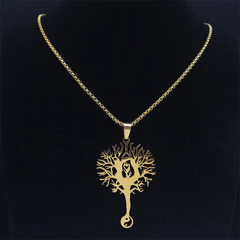Collana con Ciondolo Albero della Vita in Acciaio Inossidabile Cuore Vuoto Yin Yang Bagua Ciondolo Catena Gioielli Uomo Donna