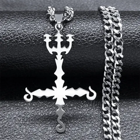 Gothic Inverted Cross Trident Pendant Necklace Stainless Steel Punk Hip Hop Jewelry For Men Women Daily Party Decor