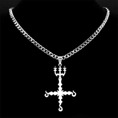 Gothic Inverted Cross Trident Pendant Necklace Stainless Steel Punk Hip Hop Jewelry For Men Women Daily Party Decor