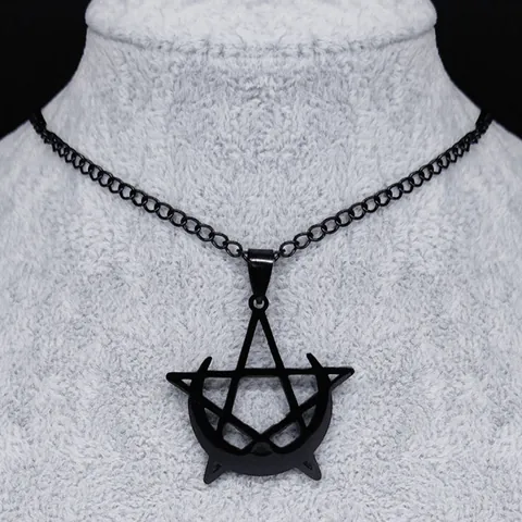 Gothic Stainless Steel Pentagram Crescent Moon Pendant Necklace For Men Women Punk Mystery Witchy Style Jewelry Gift