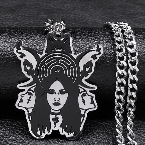Triple Moon Göttin Hekate Labyrinth Edelstahl Anhänger Halskette Gothic Hip Hop Antikes Amulett Schmuck Für Damen Herren
