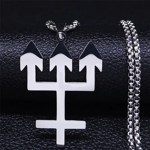 Hip Hop Stainless Steel Trident Inverted Cross Pendant Necklace For Men Gothic Punk Box Chain Jewelry Gift