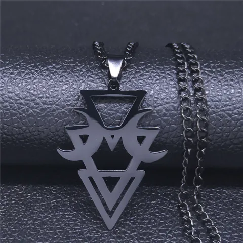Collier Pendentif Triangle Lune Géométrique en Acier Inoxydable Gothique Bijoux Punk Géométrie Sacrée Homme Femme