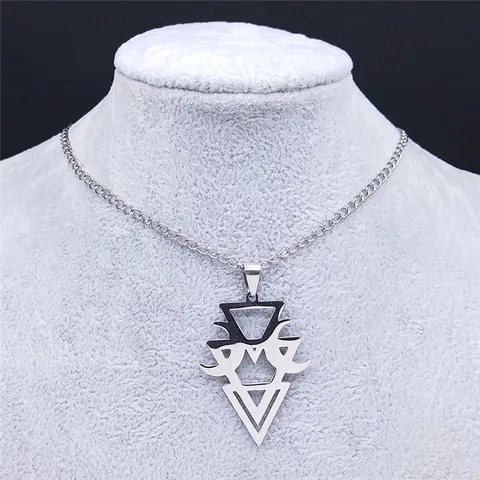 Collier Pendentif Triangle Lune Géométrique en Acier Inoxydable Gothique Bijoux Punk Géométrie Sacrée Homme Femme
