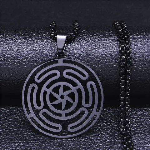 Stainless Steel Hecate Wheel Pendant Necklace Mystical Gothic Geometric Maze Goddess Symbols Rotating Star Box Chain Jewelry For Men Women