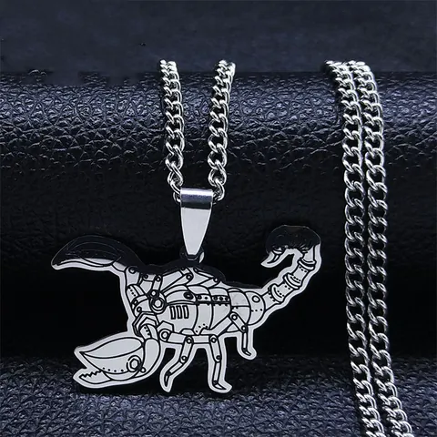 Collier Pendentif Scorpion Steampunk Acier Inoxydable Punk Style Industriel Mécanique Bijoux pour Hommes Femmes Ton Argent Cadeau