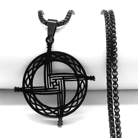 Stainless Steel Celtic Knot St Brigid's Cross Pendant Necklace For Men Women Slavic Kolovrat Sun Wheel Round Openwork Retro Jewelry Gift