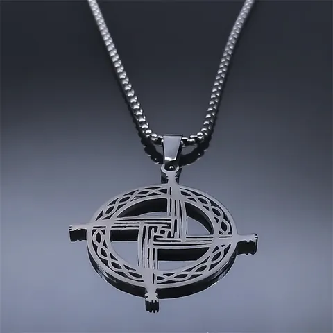Stainless Steel Celtic Knot St Brigid's Cross Pendant Necklace For Men Women Slavic Kolovrat Sun Wheel Round Openwork Retro Jewelry Gift