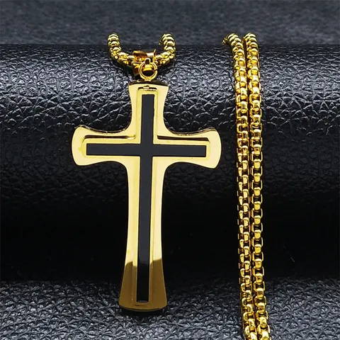 Roestvrijstalen Kruis Hanger Ketting Voor Mannen Vrouwen Goud Zilver Jezus Kruisbeeld Religieuze Sieraden 60cm Box Ketting