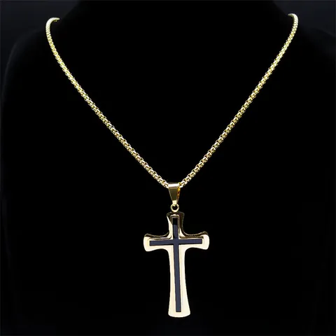 Roestvrijstalen Kruis Hanger Ketting Voor Mannen Vrouwen Goud Zilver Jezus Kruisbeeld Religieuze Sieraden 60cm Box Ketting