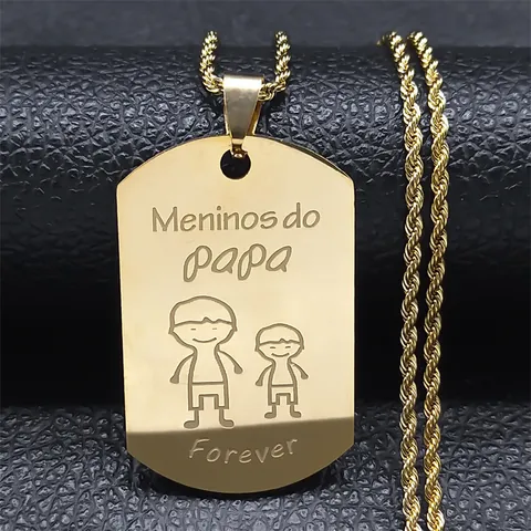 Stainless Steel Meninos Do Papa Lettering Pendant Necklace For Men Women Gold Silver Rope Chain Father Day Jewelry Gift