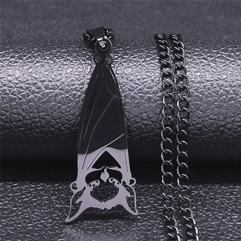 Collar con Colgante de Murciélago de Acero Inoxidable Gótico para Hombre Mujer Dark Punk Negro Mate Joyería de Halloween Accesorio de Fiesta