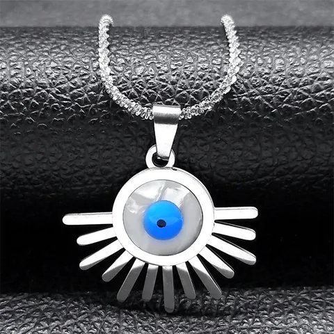 Vintage Stainless Steel Evil Eye Pendant Necklace For Men Women Sunburst Protection Turkish Eye Jewelry Amulet Gift Adjustable
