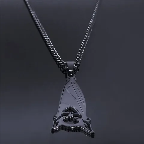 Collar con Colgante de Murciélago de Acero Inoxidable Gótico para Hombre Mujer Dark Punk Negro Mate Joyería de Halloween Accesorio de Fiesta