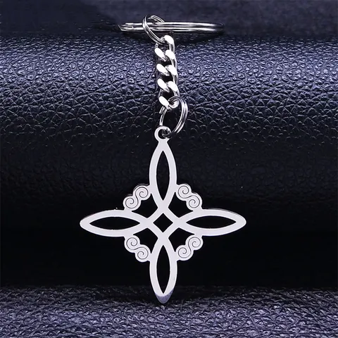 Stainless Steel Witches' Knot Keychain Celtic Irish Knot Geometric Hollow Pendant Key Ring For Couples Gift Unisex Jewelry