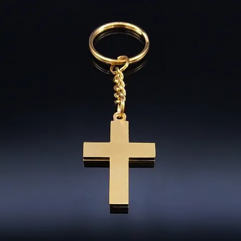 Modern Stainless Steel Cross Keychain Geometric Engraved Pattern Key Ring Religious Jewelry Accessory For Men Women Home Car Gift