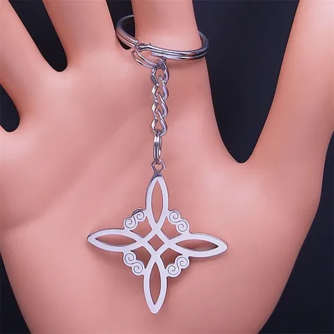 Stainless Steel Witches' Knot Keychain Celtic Irish Knot Geometric Hollow Pendant Key Ring For Couples Gift Unisex Jewelry