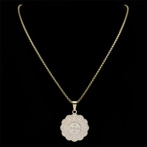Stainless Steel Buddhist Mantra Pendant Necklace Gold Plated Six Character Om Mani Padme Hum Religious Jewelry For Unisex