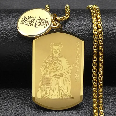 Vintage Roestvrij Staal Boeddhistisch Amulet Hanger Halsketting Goud Verguld Religieus Taoïstisch Mantra Generaal Sieraden Voor Mannen Vrouwen