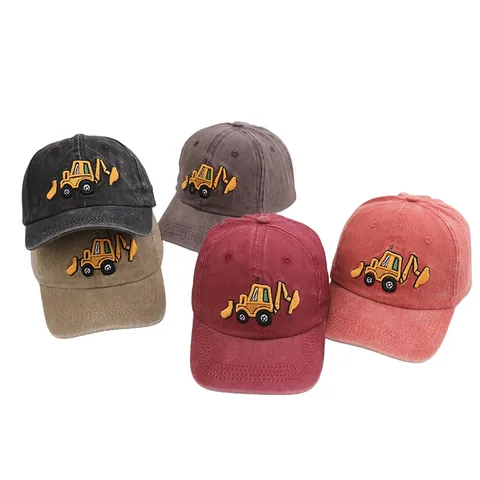 Kinder Gewaschene Baumwolle Baseballkappe Cartoon Bagger Traktor Stickerei Sonnenschutz Hut Vintage Verstellbare Lässige Snapback Jungen Mädchen