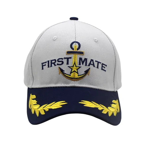 Berretto da Baseball in Cotone Ricamato Nautico First Mate Ancora Stelle Marinaio Protezione Solare Regolabile per Uomo Donna