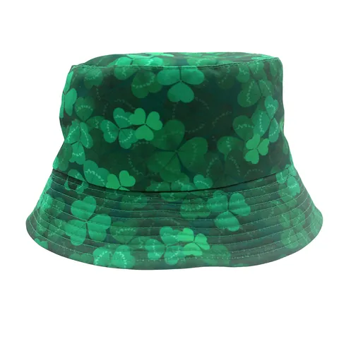 St Patricks Day Clover Print Bucket Hat Double Sided Wearable Shamrock Pattern Sun Protection Fisherman Hat For Men Women